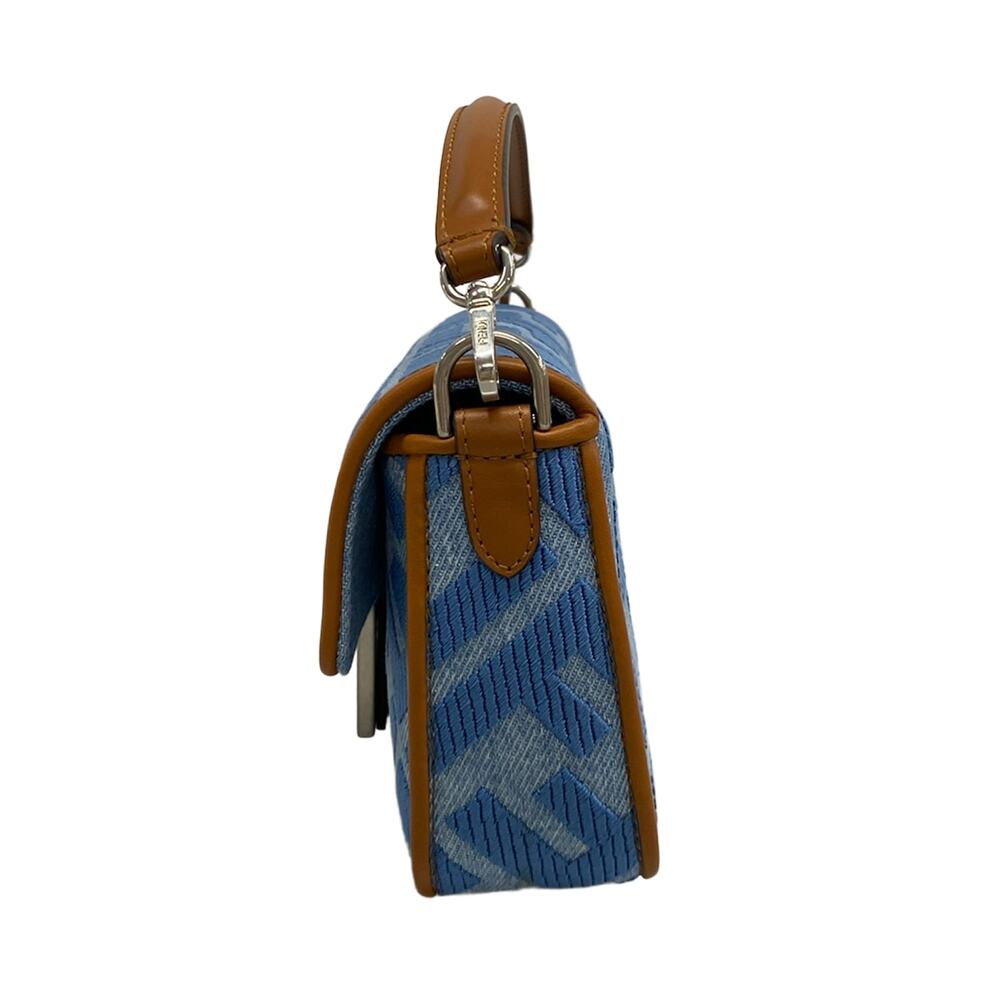 Fendi Baguette Mini Handbag 8BS017-AP4N Light Blue Brown Jacquard Leather - Picture 4 of 15